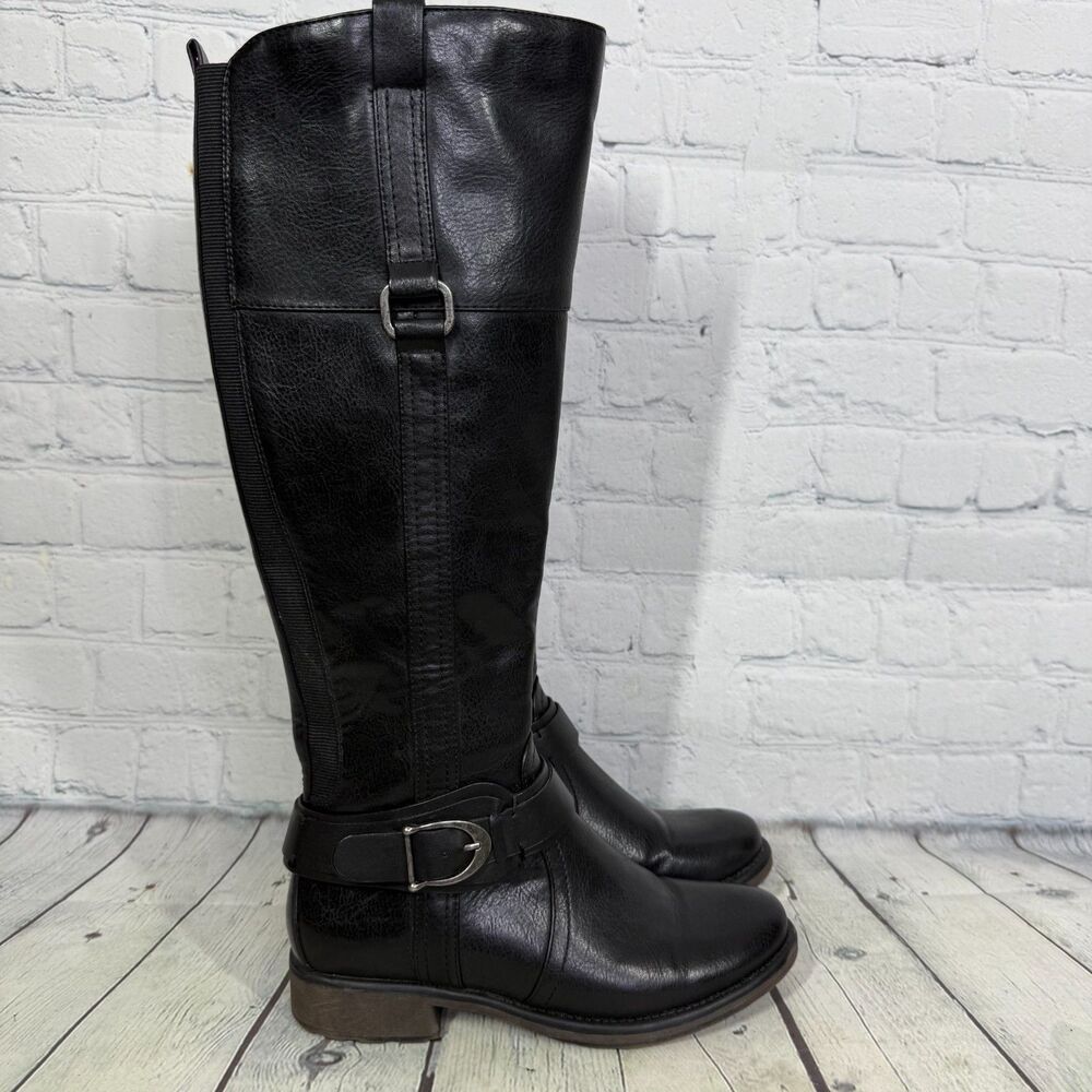 BareTrap Riding Knee High Boots Women Size 7 Black Faux Lether Zipper Biker Goth